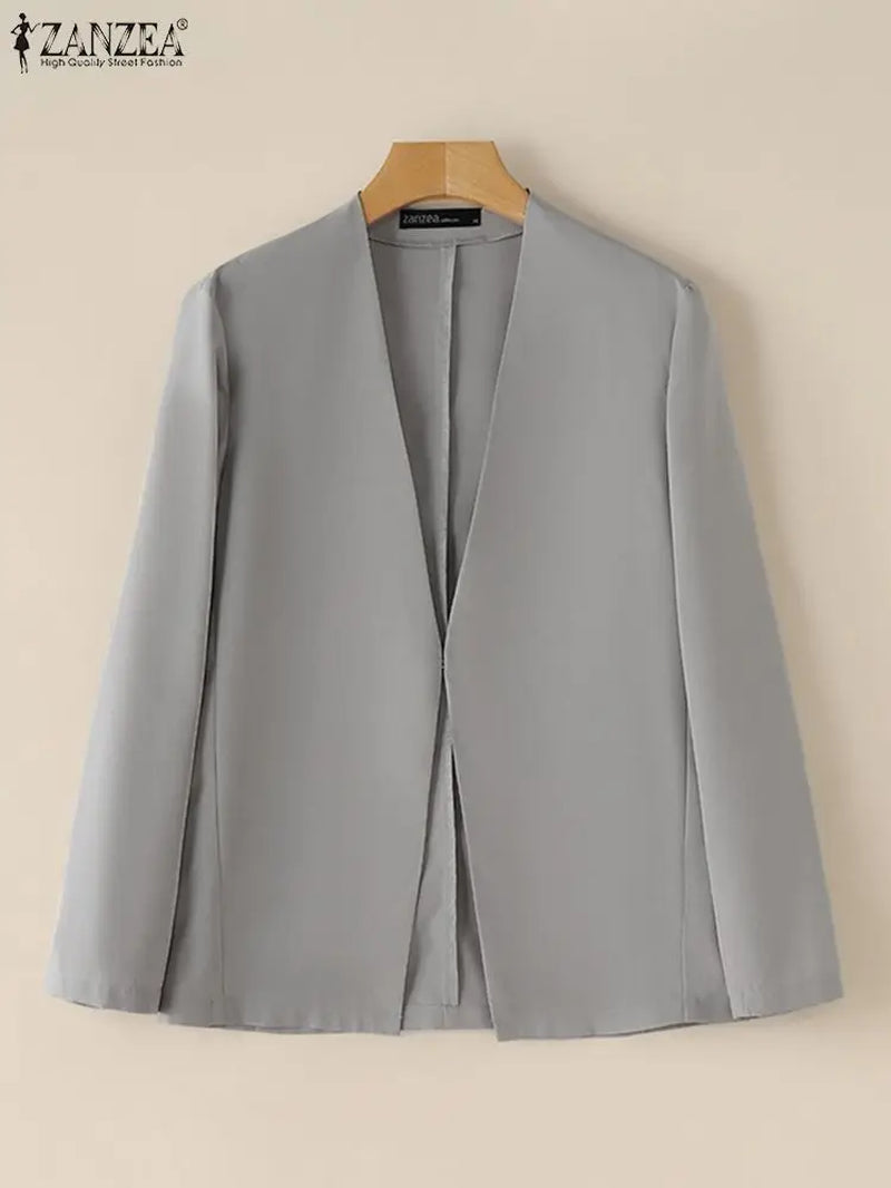 Woman Outwears  Autumn Cardigan Women Blazer Solid OL Work Suits Fashion Jackets Casual V Neck Long Sleeve Thin Coats