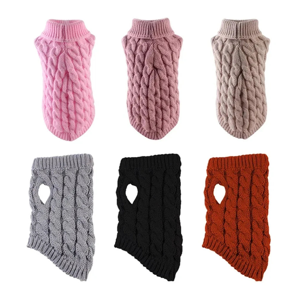 New Pet Small Pet Dog Clothes Sweater Fashion Autumn Winter Solid Fried Dough Twists Knitting Warm Comfort Clothing Wholesale