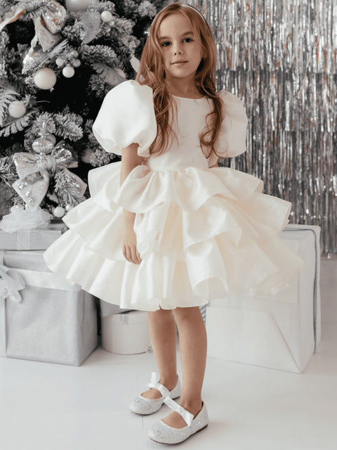 Dresses of Bride Fellow Kids Bow Short Sleeve